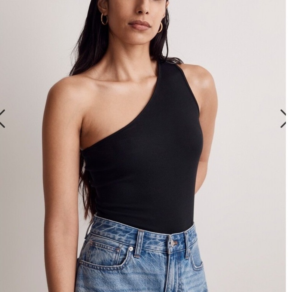 Madewell Supima Rib One Shoulder Tank Top Black Medium